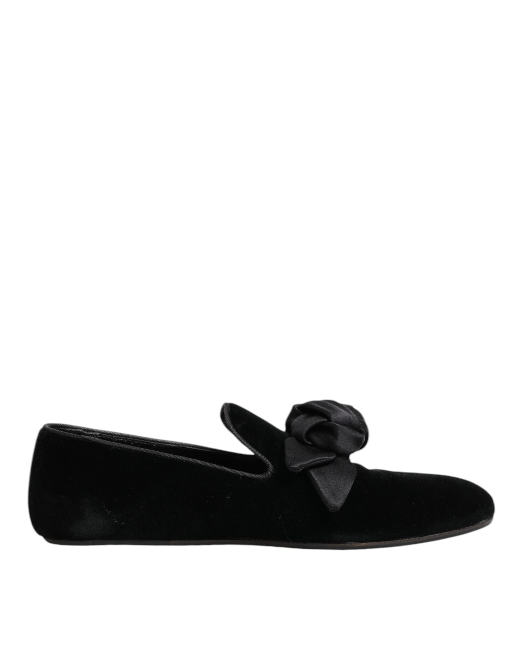 Dolce & Gabbana Black Suede Cotton Rose Slip On Loafers Shoes
