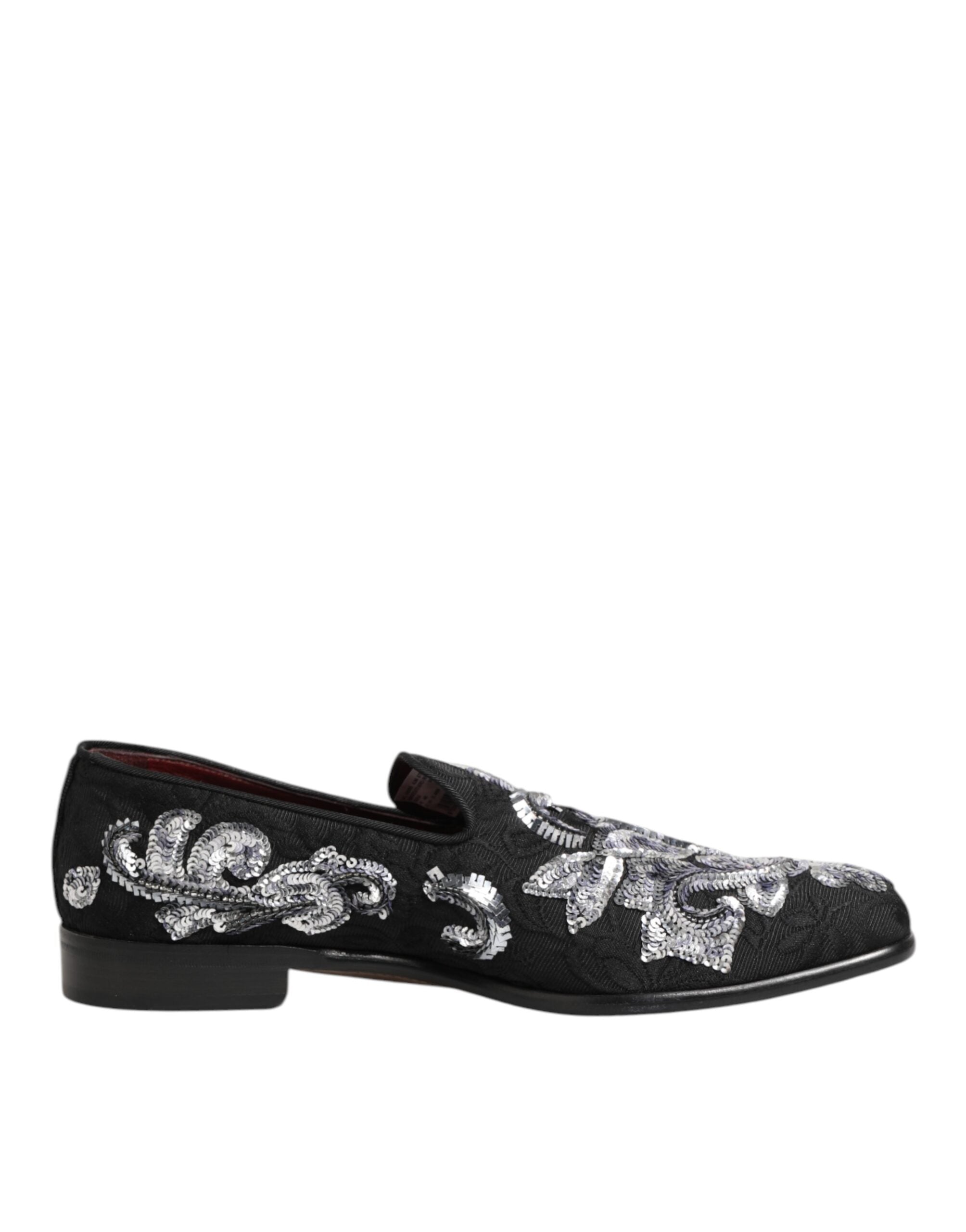 Dolce & Gabbana Black Silver Sequined Loafers Men Dress Shoes