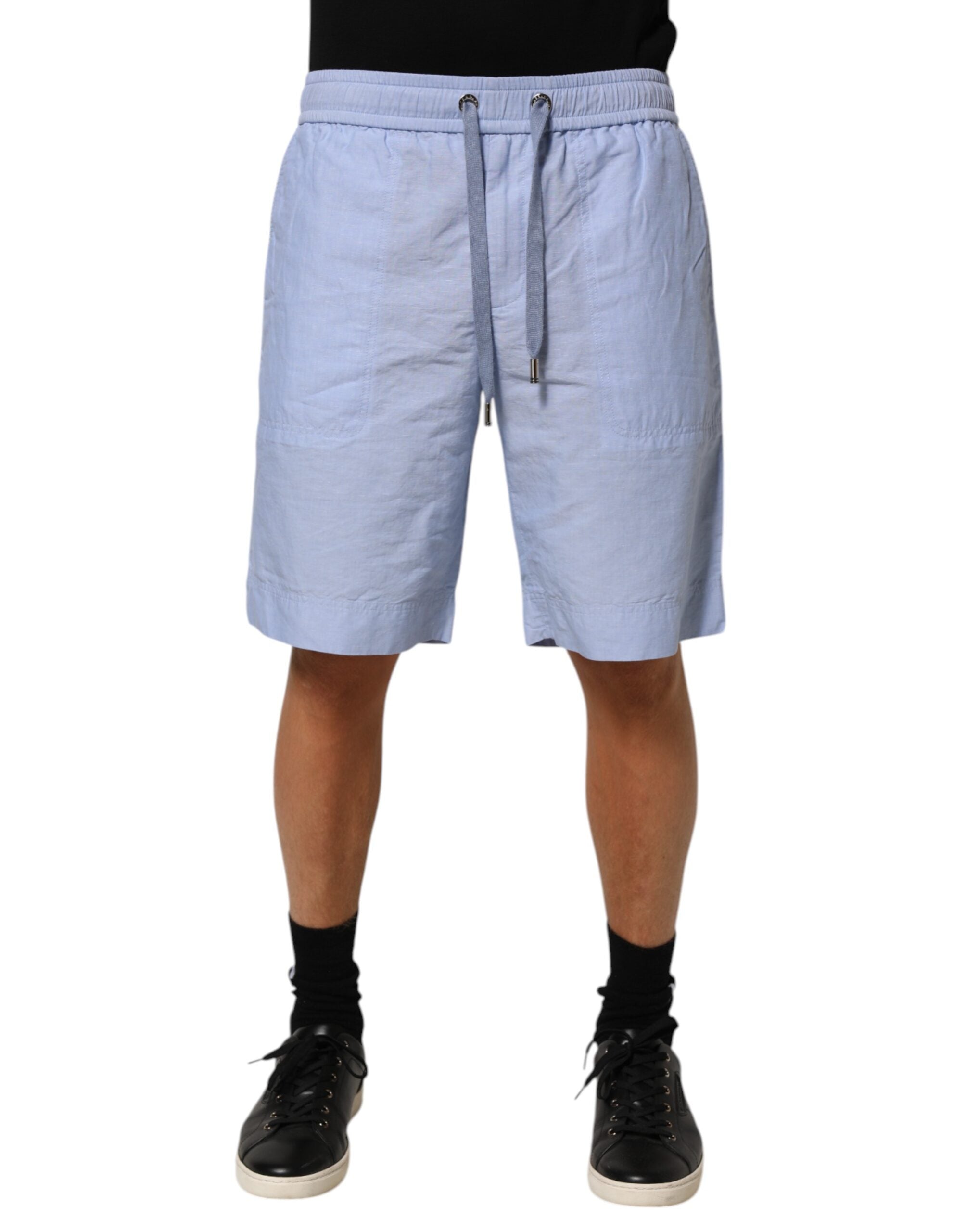 Dolce & Gabbana Light Blue Linen Mid Waist Men Bermuda Shorts