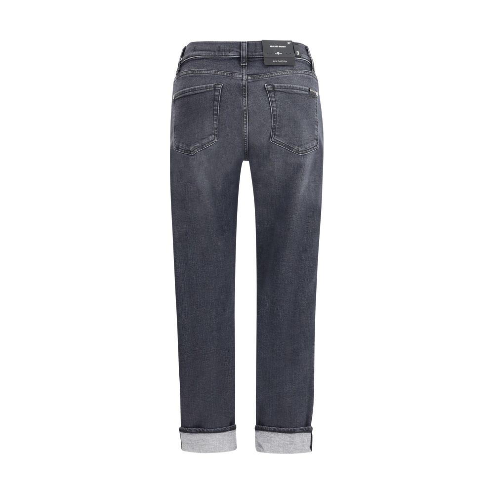 7FOR Black Cotton Relaxed Fit Jeans