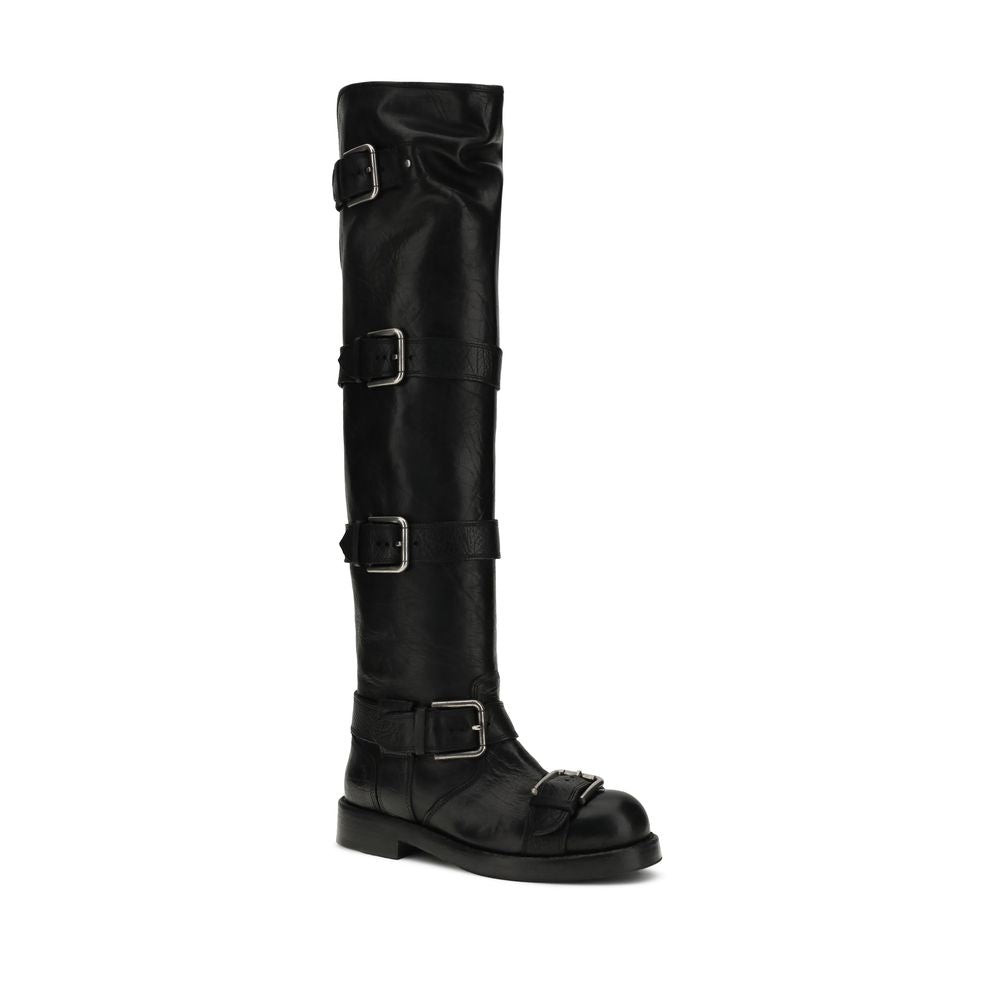 Dolce & Gabbana Black Calf Leather Bos Taurus Lace-Up Boots
