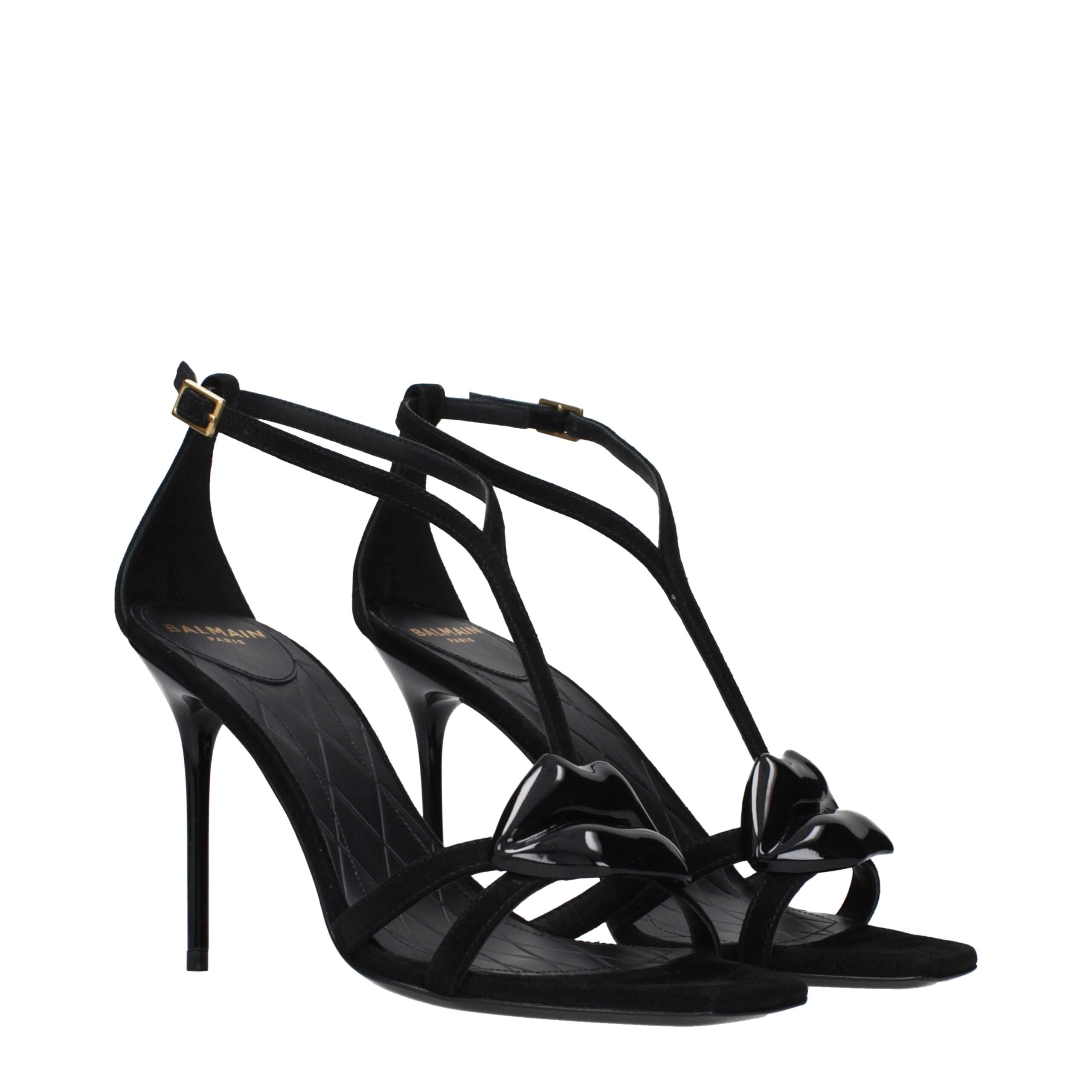 Balmain Black Leather Stiletto Heel Sandals