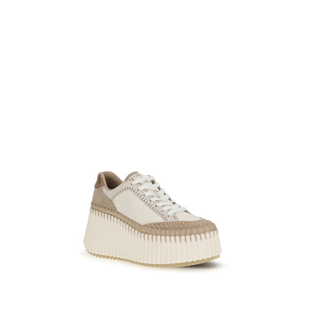 Chloé Cream Calf Leather Bos Taurus Platform Sneakers