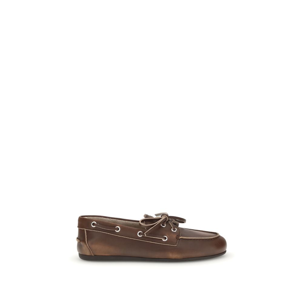 Miu Miu Brown Calf Leather Bos Taurus Slip-On Loafers