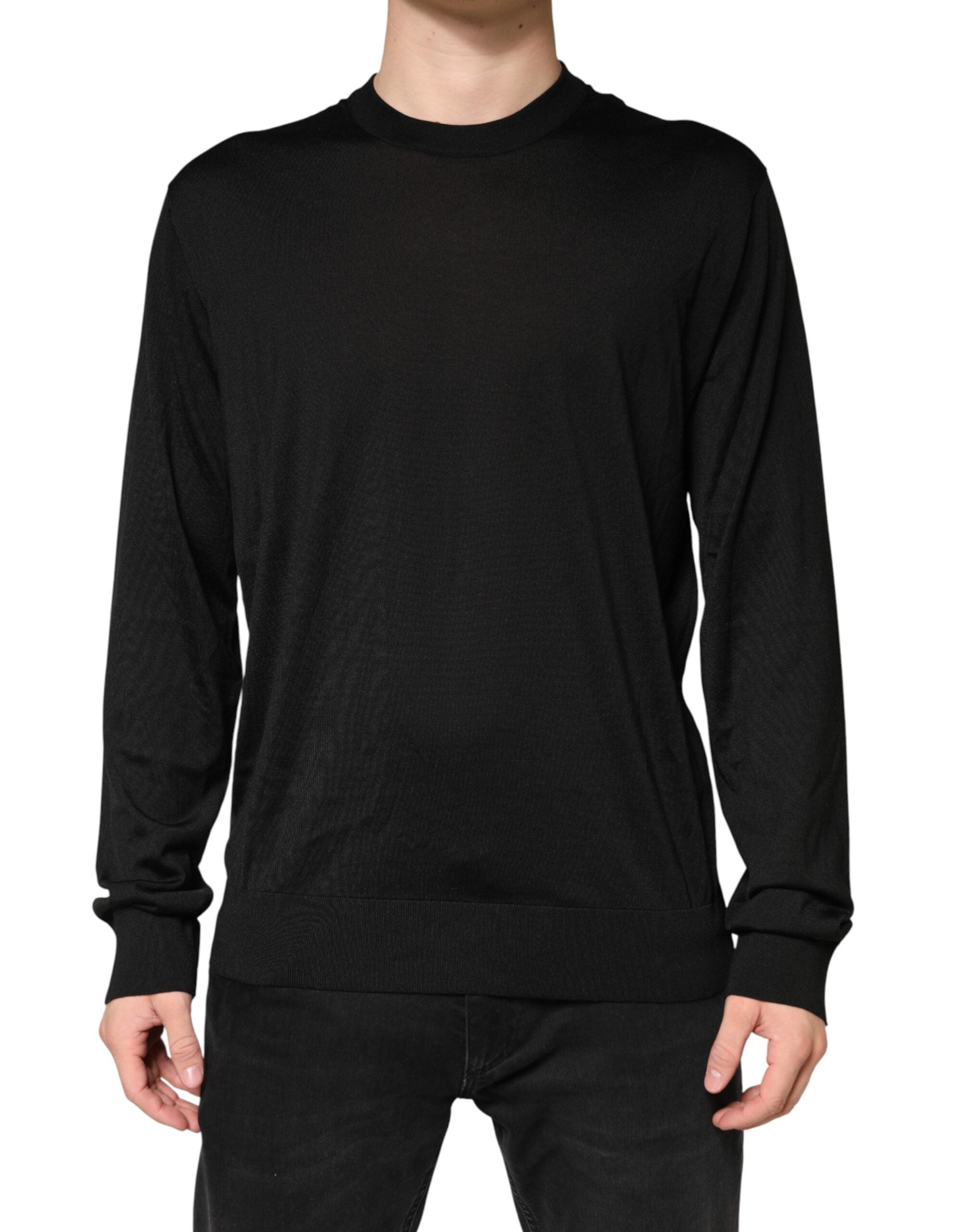 Dolce & Gabbana Black Silk Men Crew Neck Pullover Sweater