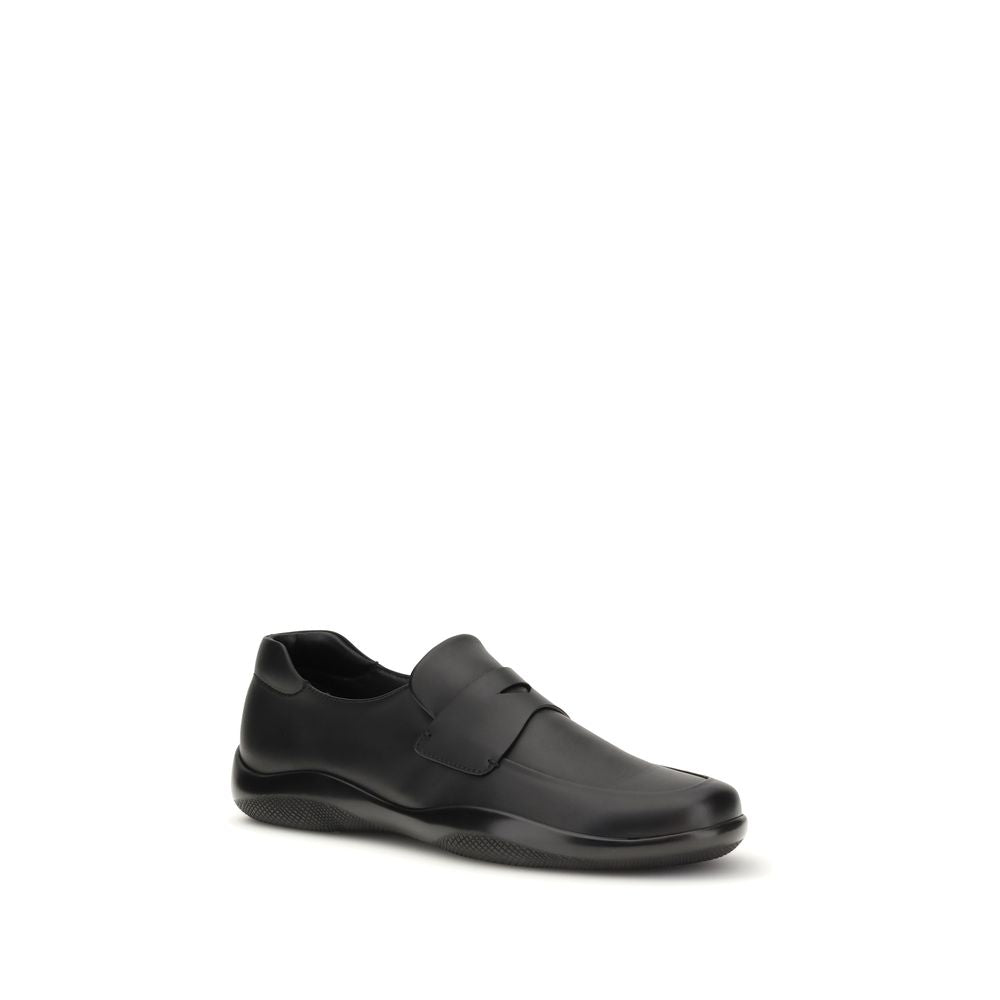 Prada Black Calf Leather Bos Taurus Slip-On Loafers